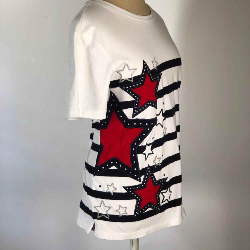 Karen Scott Sport Womens Patriotic Knit Top PM Stars Striped Beaded T-Shirt - Picture 6 of 10